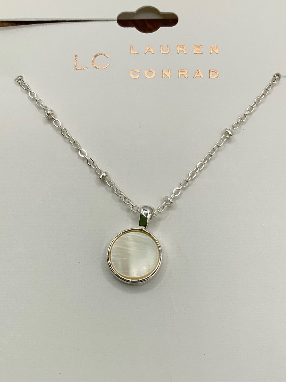 LC Lauren Conrad White Mother-of-Pearl Pendant Silver Necklace